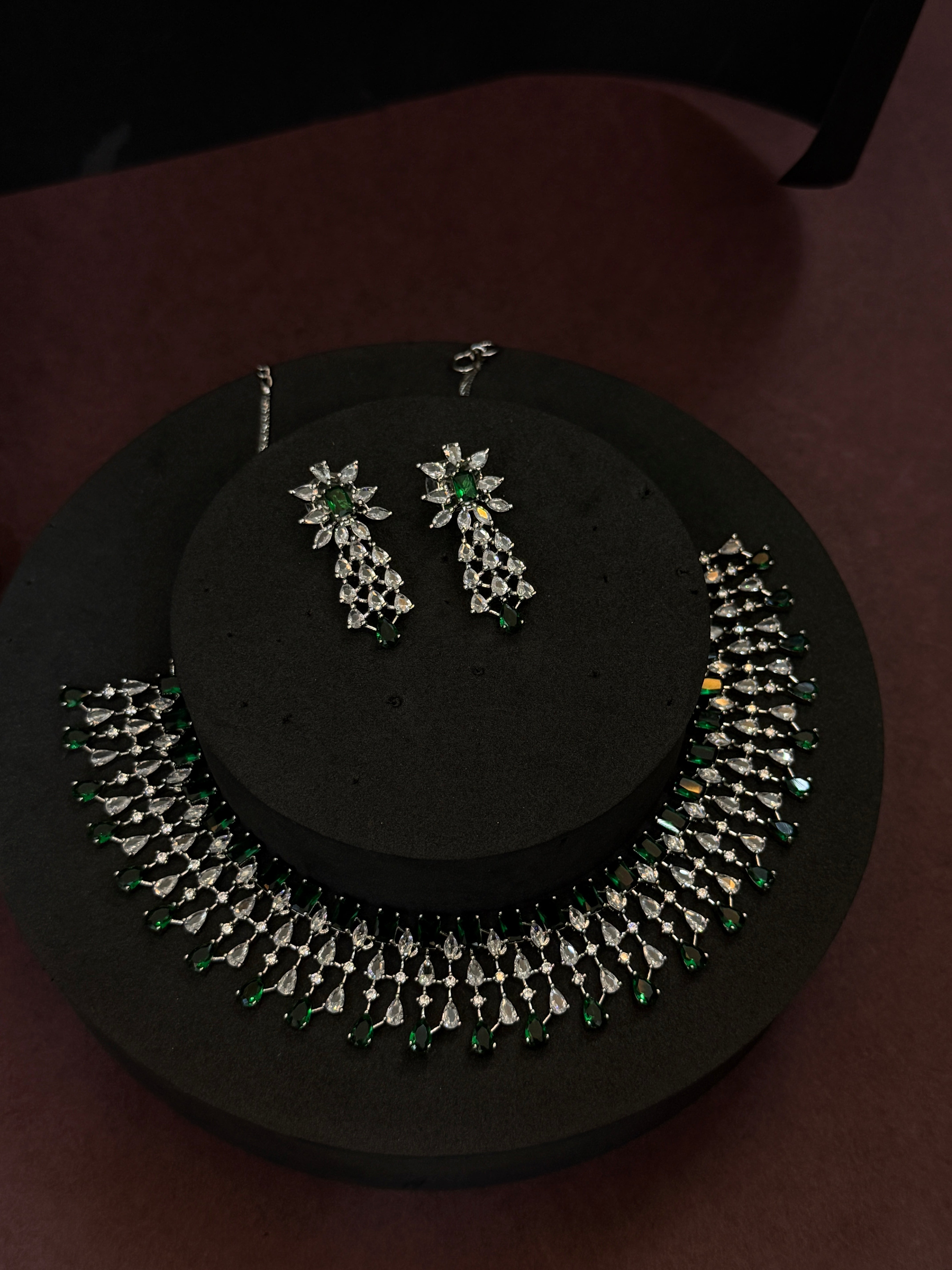 Emerald Elegance American Diamond Necklace Set